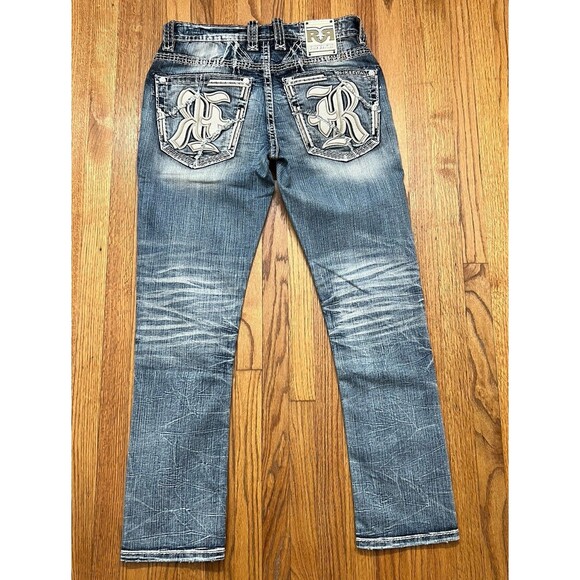 Rock Revival Men's Baird Alt Straight Stretch Distressed Jeans Size 32x30